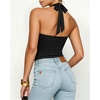 image:imageMANGOPOP Womens Halter Scoop Neck Bodysuit Sexy Backless Double Lined Sleeveless Thong Body Suits Fitted Going Out Top 202601 Black