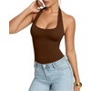 image:imageMANGOPOP Womens Halter Scoop Neck Bodysuit Sexy Backless Double Lined Sleeveless Thong Body Suits Fitted Going Out Top 2026Coffee