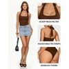image:imageMANGOPOP Womens Halter Scoop Neck Bodysuit Sexy Backless Double Lined Sleeveless Thong Body Suits Fitted Going Out Top 2026Coffee