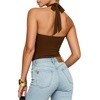image:imageMANGOPOP Womens Halter Scoop Neck Bodysuit Sexy Backless Double Lined Sleeveless Thong Body Suits Fitted Going Out Top 2026Coffee