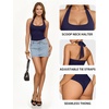 image:imageMANGOPOP Womens Halter Scoop Neck Bodysuit Sexy Backless Double Lined Sleeveless Thong Body Suits Fitted Going Out Top 2026Deep Blue