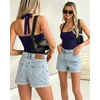 image:imageMANGOPOP Womens Halter Scoop Neck Bodysuit Sexy Backless Double Lined Sleeveless Thong Body Suits Fitted Going Out Top 2026Deep Blue