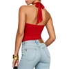 image:imageMANGOPOP Womens Halter Scoop Neck Bodysuit Sexy Backless Double Lined Sleeveless Thong Body Suits Fitted Going Out Top 2026Red