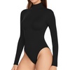 image:imageMANGOPOP Womens Long Sleeve Thermal Fleece Bodysuit Mock Turtle Neck Body Suit Slim Warm Base Layer Tops Fall Outfits 2025A01 Black