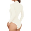 image:imageMANGOPOP Womens Long Sleeve Thermal Fleece Bodysuit Mock Turtle Neck Body Suit Slim Warm Base Layer Tops Fall Outfits 2025A02 White