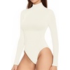 image:imageMANGOPOP Womens Long Sleeve Thermal Fleece Bodysuit Mock Turtle Neck Body Suit Slim Warm Base Layer Tops Fall Outfits 2025A02 White