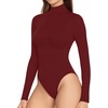 image:imageMANGOPOP Womens Long Sleeve Thermal Fleece Bodysuit Mock Turtle Neck Body Suit Slim Warm Base Layer Tops Fall Outfits 2025Burgundy