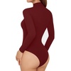 image:imageMANGOPOP Womens Long Sleeve Thermal Fleece Bodysuit Mock Turtle Neck Body Suit Slim Warm Base Layer Tops Fall Outfits 2025Burgundy