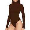 image:imageMANGOPOP Womens Long Sleeve Thermal Fleece Bodysuit Mock Turtle Neck Body Suit Slim Warm Base Layer Tops Fall Outfits 2025Coffee