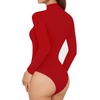 image:imageMANGOPOP Womens Long Sleeve Thermal Fleece Bodysuit Mock Turtle Neck Body Suit Slim Warm Base Layer Tops Fall Outfits 2025Red