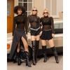image:imageMANGOPOP Womens Mesh Bodysuit Sheer Geo Print Short Sleeve Long Sleeve Body Suit Sexy See Through Shirt TopsB01 Long Sleeve High Neck Black