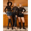image:imageMANGOPOP Womens Mesh Bodysuit Sheer Geo Print Short Sleeve Long Sleeve Body Suit Sexy See Through Shirt TopsB01 Long Sleeve High Neck Black