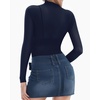 image:imageMANGOPOP Womens Mesh Top Long Sleeve See Through Mock Neck Blouse Sheer Sexy T Shirts Clubwear BodyconDeep Blue