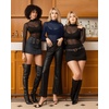 image:imageMANGOPOP Womens Mesh Top Long Sleeve See Through Mock Neck Blouse Sheer Sexy T Shirts Clubwear BodyconDeep Blue