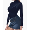 image:imageMANGOPOP Womens Mesh Top Long Sleeve See Through Mock Neck Blouse Sheer Sexy T Shirts Clubwear BodyconDeep Blue