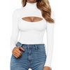 image:imageMANGOPOP Womens Mock Neck Cutout Front Bodysuit Long Sleeve Sleeveless Turtle Neck Body Suits Sexy Tops03 White Fleece Lined