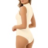 image:imageMANGOPOP Womens Mock Neck Cutout Front Bodysuit Long Sleeve Sleeveless Turtle Neck Body Suits Sexy Tops04 Beige Sleeveless