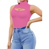 image:imageMANGOPOP Womens Mock Neck Cutout Front Bodysuit Long Sleeve Sleeveless Turtle Neck Body Suits Sexy Tops04 Blush Sleeveless
