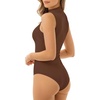 image:imageMANGOPOP Womens Mock Neck Cutout Front Bodysuit Long Sleeve Sleeveless Turtle Neck Body Suits Sexy Tops04 Coffee Sleeveless