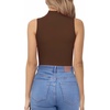 image:imageMANGOPOP Womens Mock Neck Cutout Front Bodysuit Long Sleeve Sleeveless Turtle Neck Body Suits Sexy Tops04 Coffee Sleeveless