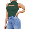 image:imageMANGOPOP Womens Mock Neck Cutout Front Bodysuit Long Sleeve Sleeveless Turtle Neck Body Suits Sexy Tops04 Deep Green Sleeveless