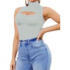 image:imageMANGOPOP Womens Mock Neck Cutout Front Bodysuit Long Sleeve Sleeveless Turtle Neck Body Suits Sexy Tops04 Elephant Grey Sleeveless