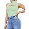 image:imageMANGOPOP Womens Mock Neck Cutout Front Bodysuit Long Sleeve Sleeveless Turtle Neck Body Suits Sexy Tops04 Fern Green Sleeveless