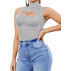 image:imageMANGOPOP Womens Mock Neck Cutout Front Bodysuit Long Sleeve Sleeveless Turtle Neck Body Suits Sexy Tops04 Light Heather Grey Sleeveless
