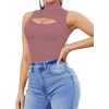 image:imageMANGOPOP Womens Mock Neck Cutout Front Bodysuit Long Sleeve Sleeveless Turtle Neck Body Suits Sexy Tops04 Marsala Sleeveless
