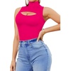 image:imageMANGOPOP Womens Mock Neck Cutout Front Bodysuit Long Sleeve Sleeveless Turtle Neck Body Suits Sexy Tops04 Pink Sleeveless