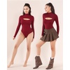 image:imageMANGOPOP Womens Mock Neck Cutout Front Bodysuit Long Sleeve Sleeveless Turtle Neck Body Suits Sexy Tops05 Burgundy Long Sleeve