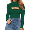 image:imageMANGOPOP Womens Mock Neck Cutout Front Bodysuit Long Sleeve Sleeveless Turtle Neck Body Suits Sexy Tops05 Deep Green Long Sleeve