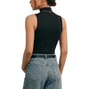image:imageMANGOPOP Womens Mock Turtle Neck Long Sleeve Tops Bodysuit Jumpsuit01 Sleeveless Black