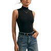 image:imageMANGOPOP Womens Mock Turtle Neck Long Sleeve Tops Bodysuit Jumpsuit01 Sleeveless Black