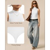 image:imageMANGOPOP Womens Mock Turtle Neck Long Sleeve Tops Bodysuit Jumpsuit01 Sleeveless White