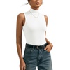 image:imageMANGOPOP Womens Mock Turtle Neck Long Sleeve Tops Bodysuit Jumpsuit01 Sleeveless White