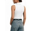 image:imageMANGOPOP Womens Mock Turtle Neck Long Sleeve Tops Bodysuit Jumpsuit01 Sleeveless White