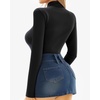 image:imageMANGOPOP Womens Mock Turtle Neck Long Sleeve Tops Bodysuit Jumpsuit02 Long Sleeve Black Fleece Lined