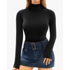 image:imageMANGOPOP Womens Mock Turtle Neck Long Sleeve Tops Bodysuit Jumpsuit02 Long Sleeve Black Fleece Lined