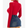 image:imageMANGOPOP Womens Mock Turtle Neck Long Sleeve Tops Bodysuit Jumpsuit02 Long Sleeve Red Fleece Lined