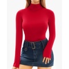 image:imageMANGOPOP Womens Mock Turtle Neck Long Sleeve Tops Bodysuit Jumpsuit02 Long Sleeve Red Fleece Lined