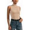 image:imageMANGOPOP Womens Mock Turtle Neck Long Sleeve Tops Bodysuit Jumpsuit02 Sleeveless Mica