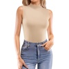 image:imageMANGOPOP Womens Mock Turtle Neck Long Sleeve Tops Bodysuit Jumpsuit02 Sleeveless Mica