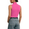 image:imageMANGOPOP Womens Mock Turtle Neck Long Sleeve Tops Bodysuit Jumpsuit03 Sleeveless Barbie Pink