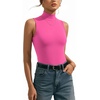 image:imageMANGOPOP Womens Mock Turtle Neck Long Sleeve Tops Bodysuit Jumpsuit03 Sleeveless Barbie Pink