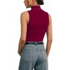 image:imageMANGOPOP Womens Mock Turtle Neck Long Sleeve Tops Bodysuit Jumpsuit03 Sleeveless Burgundy