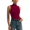 image:imageMANGOPOP Womens Mock Turtle Neck Long Sleeve Tops Bodysuit Jumpsuit03 Sleeveless Burgundy