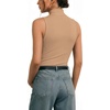 image:imageMANGOPOP Womens Mock Turtle Neck Long Sleeve Tops Bodysuit Jumpsuit03 Sleeveless Clay