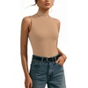 image:imageMANGOPOP Womens Mock Turtle Neck Long Sleeve Tops Bodysuit Jumpsuit03 Sleeveless Clay