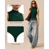 image:imageMANGOPOP Womens Mock Turtle Neck Long Sleeve Tops Bodysuit Jumpsuit03 Sleeveless Deep Green